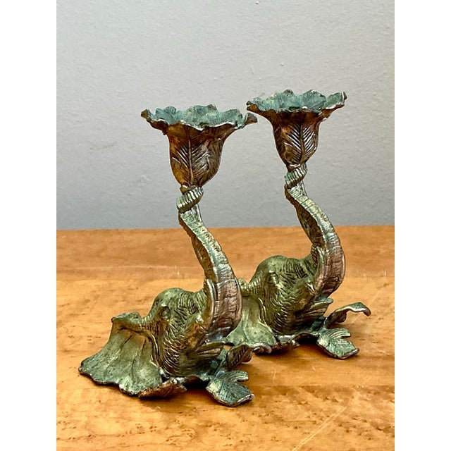 Vintage Brass Elephant Candlesticks - Pair For Sale - Image 11 of 12