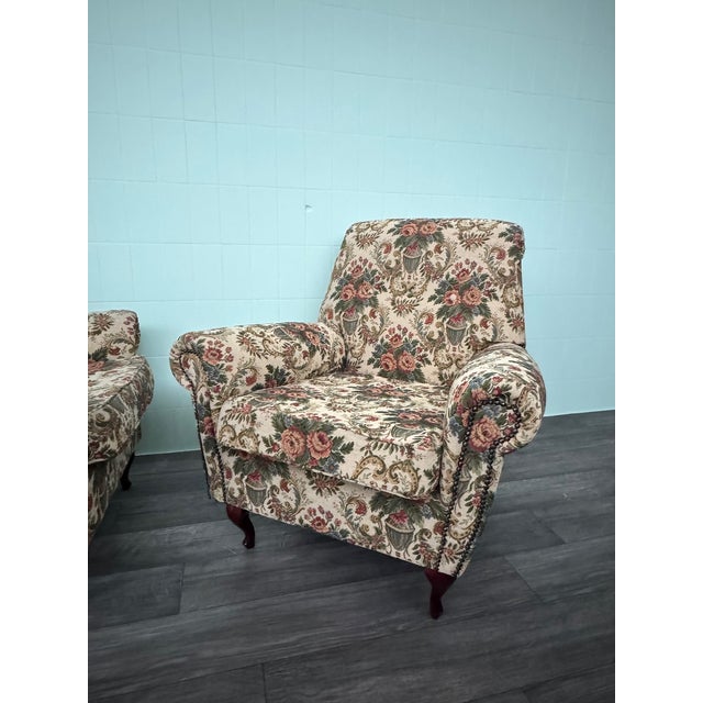 1950s Vintage Italian Armchairs in Floral Upholstery, 1950s, Set of 2 For Sale - Image 5 of 15