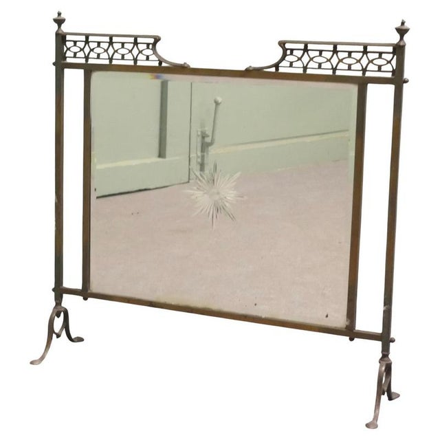Brown Victorian Arts and Crafts Brass Fire Screen with Etched Sunburst For Sale - Image 8 of 8