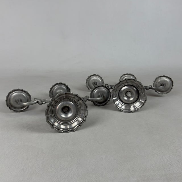 1960s Vintage Three-Layer Pewter Candlesticks, 1960s, Set of 2 For Sale - Image 5 of 11