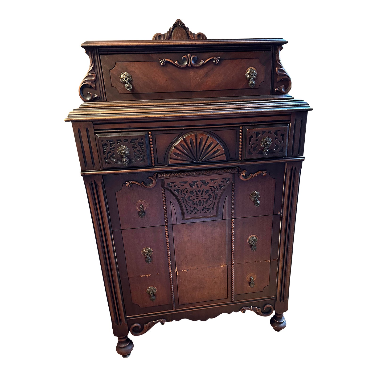 Antique Victorian 1920s Era Tall Wood Dresser | Chairish