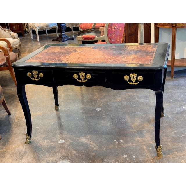 Early 19th Century Early 19th Century French Ebonized Bureau Plat With Leather Top For Sale - Image 5 of 16