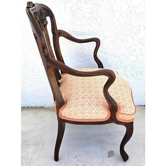 19th Century Antique Art Nouveau Edwardian Carved Walnut Armchair For Sale In Miami - Image 6 of 16