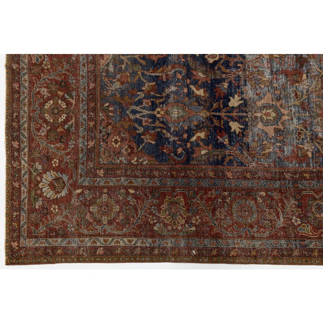 Late 19th Century 19th Century Antique Mahal Wool Rug With Faded Indigo & Rust Medallion For Sale - Image 5 of 11