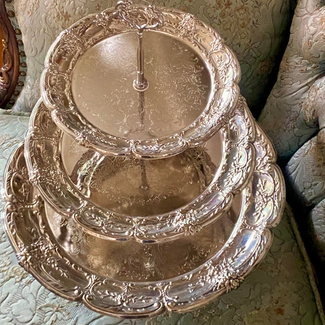 Three Tier Silver Plate Tray Stand For Sale In Sacramento - Image 6 of 9