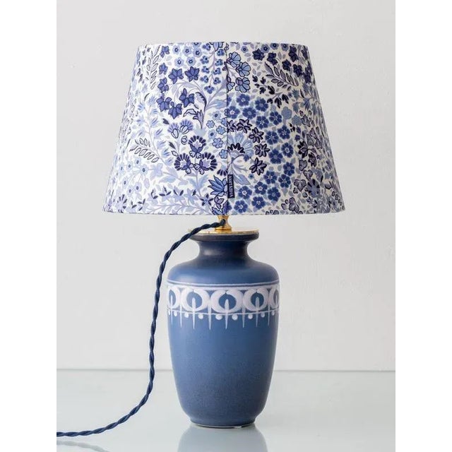 Blue Vintage Blue and White Gouda Pottery Table Lamp with New Liberty London Shade For Sale - Image 8 of 12