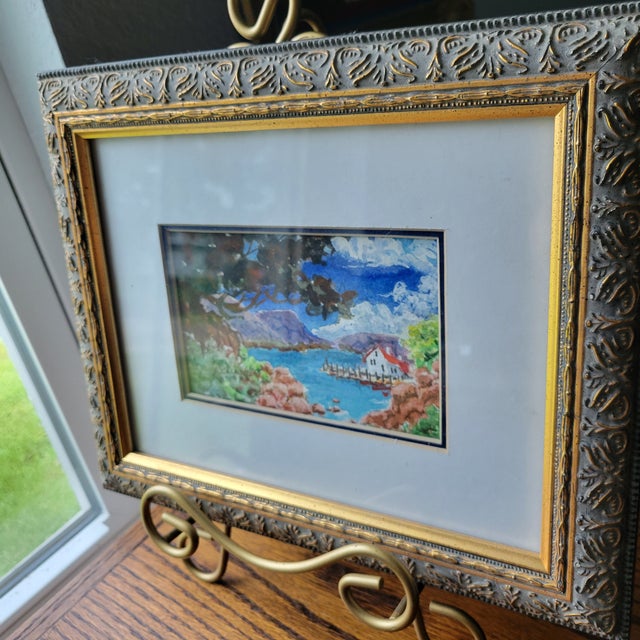 1980s Signed by A. Calabrese Framed & Matted Watercolors Small 5.5 X 4" Art Sz 9x11" Frame - a Pair For Sale - Image 10 of 17
