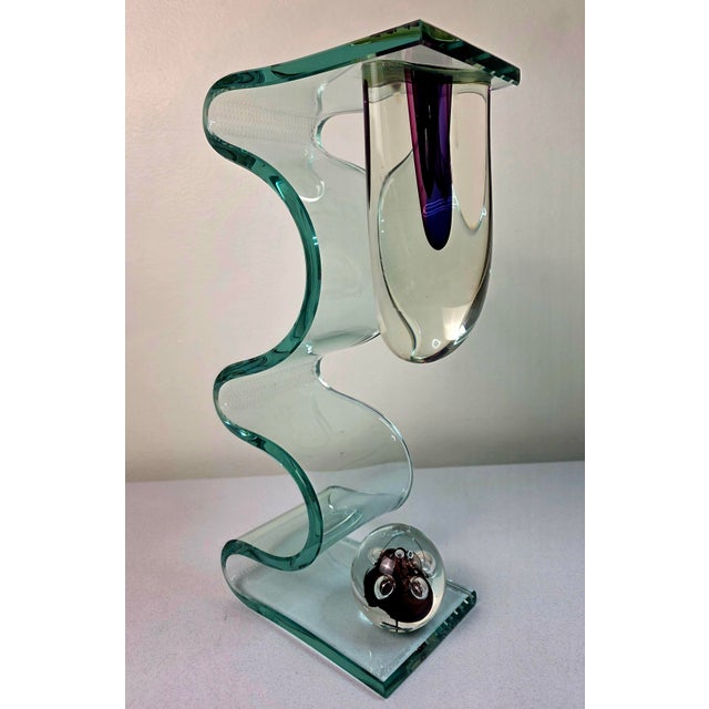 Vintage Steven Brewster Signed Postmodern Studio Art Glass Ribbon Sculpture "Meltdown" For Sale - Image 4 of 13