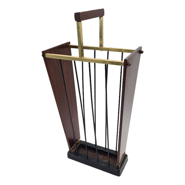 Vintage German Umbrella Stand in Dark Wood, 1960s For Sale