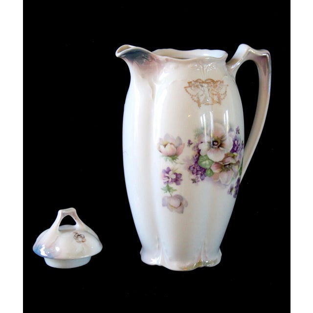 Vintage Porcelain Chocolate Pot With Floral Design and Lid, Marked 653 For Sale - Image 10 of 16