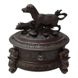Late 19th - Early 20th Century Oval Swiss Black Forest Jewelry Box