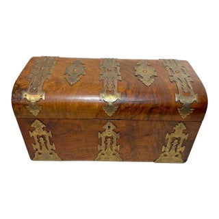 Antique Victorian Burr Walnut Tea Caddy by Parkins & Gotto England Circa 1860s For Sale