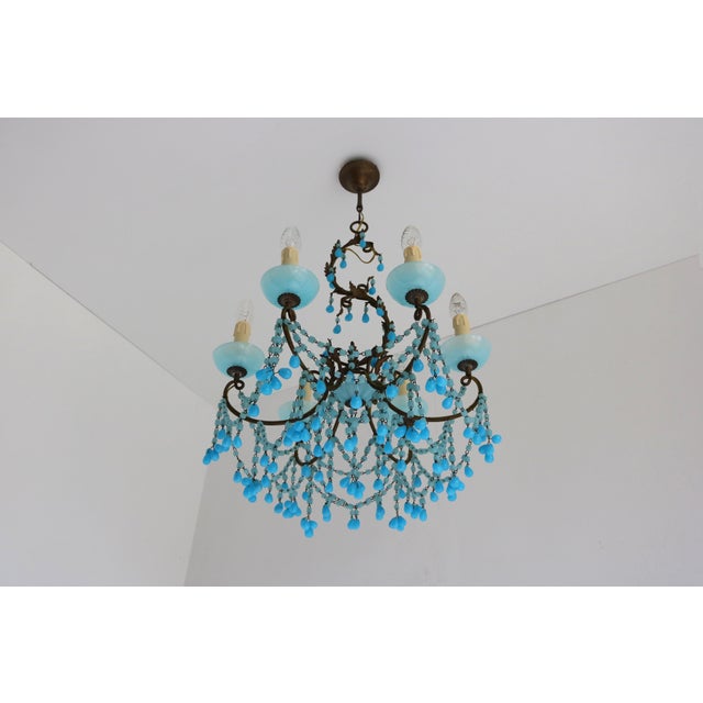 Vintage French Opaline Blue Beaded Chandelier, 1920 For Sale - Image 11 of 11