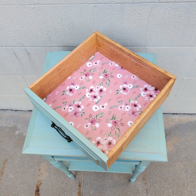 Sky Blue 1950s Vintage Nightstand Painted Pale Blue For Sale - Image 8 of 12