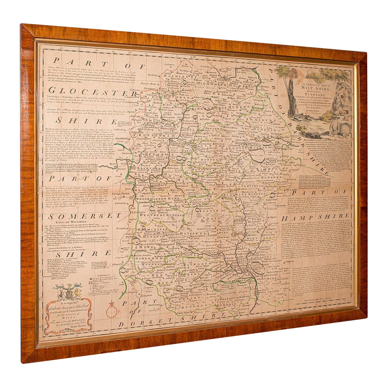 Large Antique Wiltshire Map, County Cartography, Framed, English, 18th ...