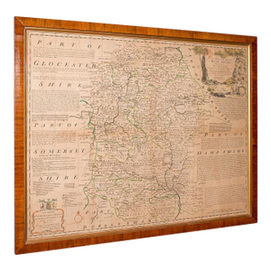 Large Antique Wiltshire Map, County Cartography, Framed, English, 18th Century