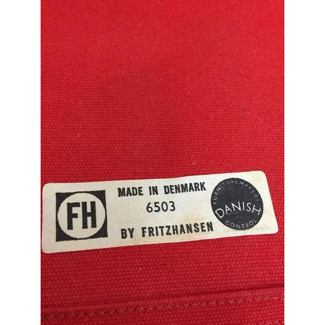 Panton Verner bachelor chair with stool/red By Fritz Hanssen Measure: 74 cm x 74 cm x 50 cm With stool Chair is labelled...