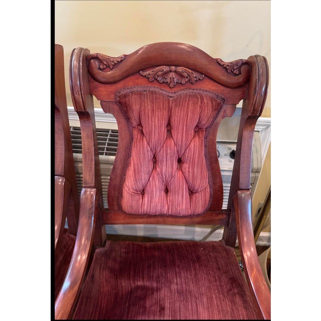 Pair of Antique Mahogany Victorian Parlor Throne Armchairs on Castors, Circa 1880's For Sale - Image 10 of 10