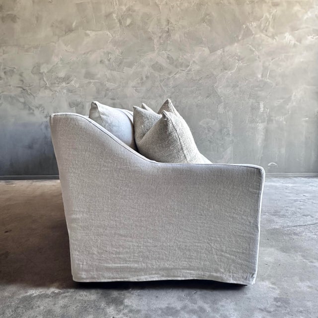 Not Yet Made - Made To Order Slip Covered Slope Arm Sofa in Flax With Down Cushions - Hemp For Sale - Image 5 of 6