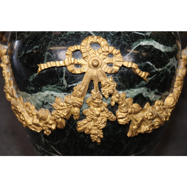 Dore' Bronze Mounted French Empire Verdi Marble Cassolettes With Serpents For Sale - Image 4 of 11