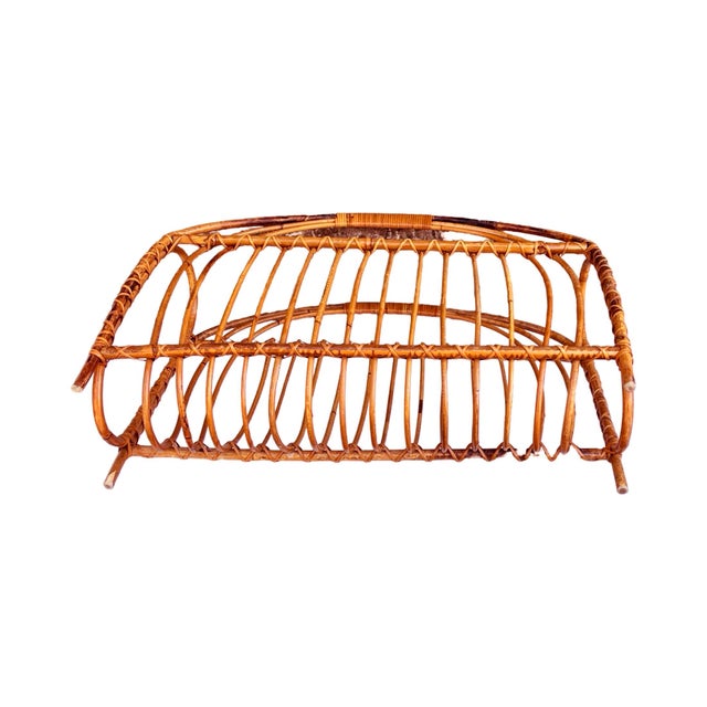Brown Wicker Newspaper Rack, Scandinavian Style, Denmark, 1970s For Sale - Image 8 of 10