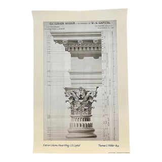 Vintage 80s Column U. S. Capitol Architectural Rendering Poster by Architect, Thomas U Walter 1854 For Sale