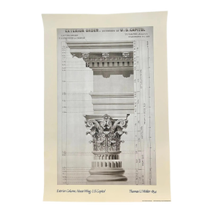 Vintage 80s Column U. S. Capitol Architectural Rendering Poster by Architect, Thomas U Walter 1854