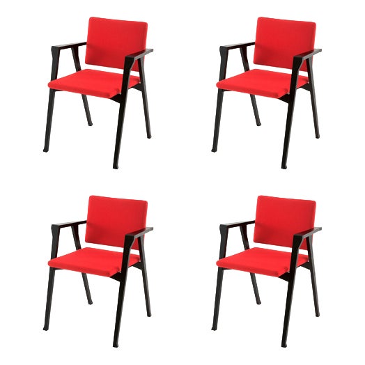 Wood and Fabric Luisa Chairs by Franco Albini for Cassina, Set of 4 For Sale