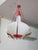 Beautiful Scandinavian pendant lamp. 1960s. Red lacquered metal frame. Bentwood and brass details. Large white opaline...