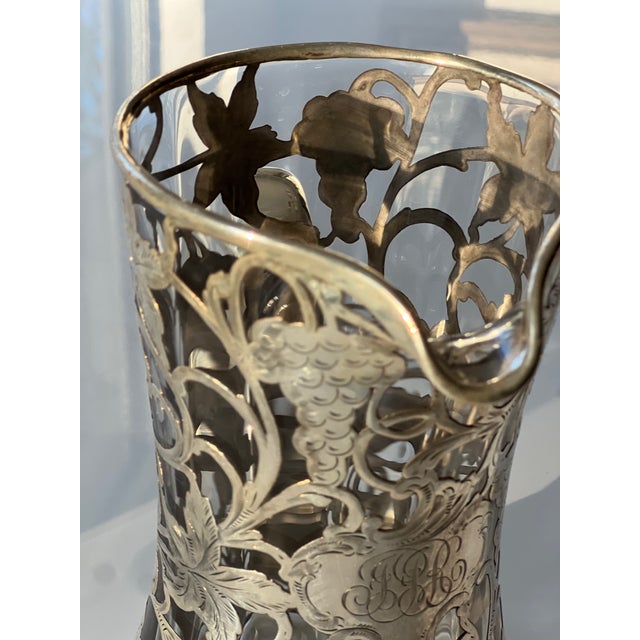 Antique 8.5" Alvin Silver Over Clear Glass Decanter Pitcher, R326 For Sale In Washington DC - Image 6 of 9