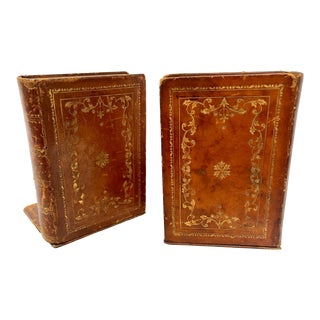 Vintage Italian Leather Faux Book Bookends- a Pair For Sale