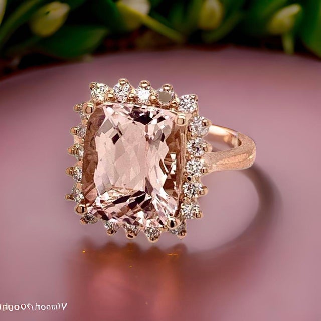 Metal 1990s Tourmaline Rubellite Diamond Ring 14 Kt 7.45 TCW Certified, Size 6 For Sale - Image 7 of 17