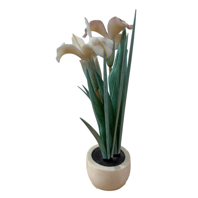 Early 20th Century Antique Carved Irises Potted in Vessel For Sale - Image 5 of 12