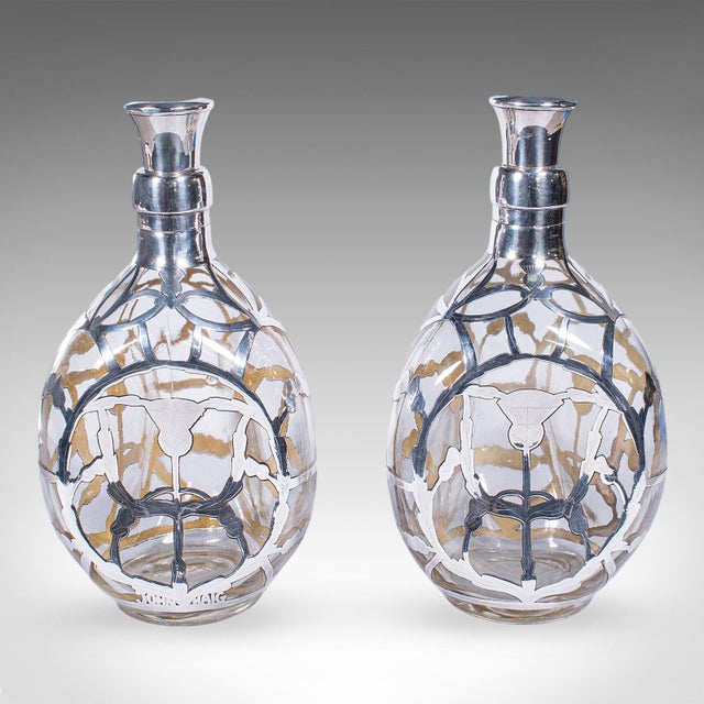 English Pair of Vintage John Haig Whisky Decanters, English, Glass, Silver, Hallmarked For Sale - Image 3 of 12