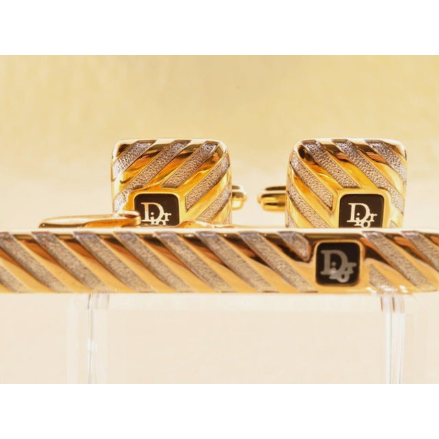 Black Vintage Christian Dior Gold Plate & Onyx Cufflinks Circa 1990 In Original Case For Sale - Image 8 of 18