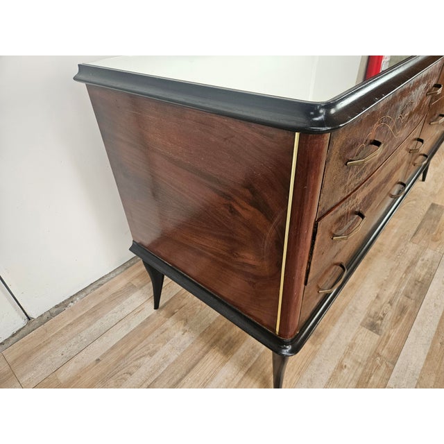 Wood Mahogany-Paneled Chest of Drawers with Mirrored Top, 1960 For Sale - Image 7 of 14