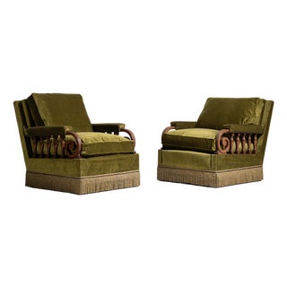 1940s Pair Of Danish Velvet Armchairs For Sale