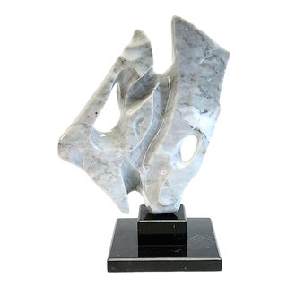 1980s Abstract Gray and White Modern Marble Sculpture by Martin Manzano, Signed For Sale