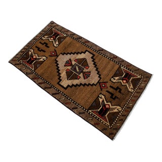 1970s Hand Knotted Turkish Small Rug Boho-Chic Accent Rug Enrty Decor Door Mat 22"x40" For Sale