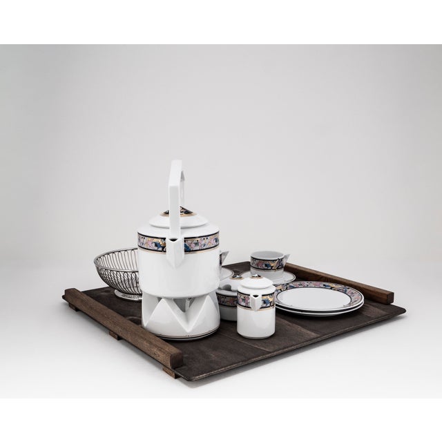 Art Deco Cantana Najade Tête-À-Tête for Two on Wooden Tray from Fürstenberg and Alessi, 1980s, Set of 14 For Sale - Image 9 of 18