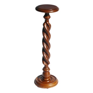 Tall Twisted Hand-Carved Wooden Pedestal, 1950s For Sale