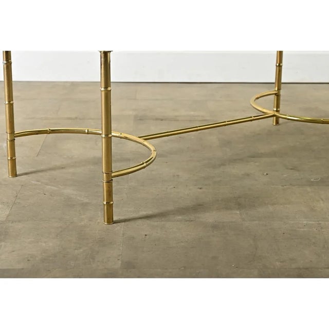 Brass French Midcentury Brass & Glass Faux Bamboo Coffee Table For Sale - Image 8 of 10