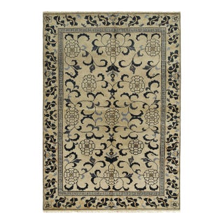 6x9 Willow Lydia Gold Classic Floral Medallion Hand Knotted Wool Carpet Rug For Sale