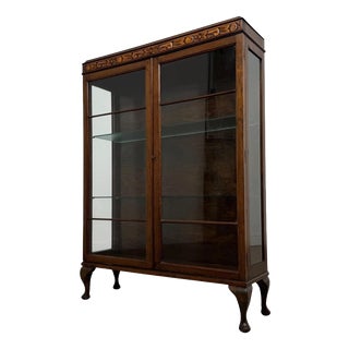Antique English Oak Glazed Display Cabinet For Sale