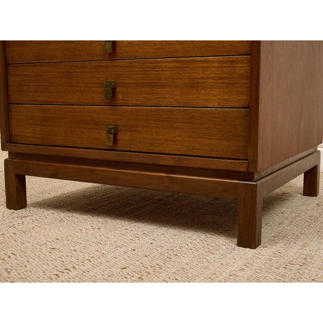Vintage Walnut Three-Drawer Nightstand With Brass Campaign Hardware For Sale - Image 9 of 12