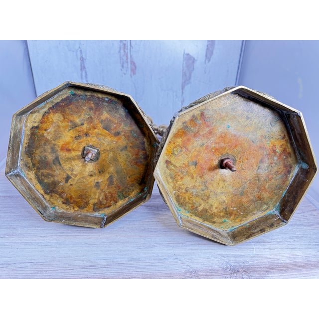 Metal Antique Dutch Brass Menorah Candelabras - A Pair For Sale - Image 7 of 7