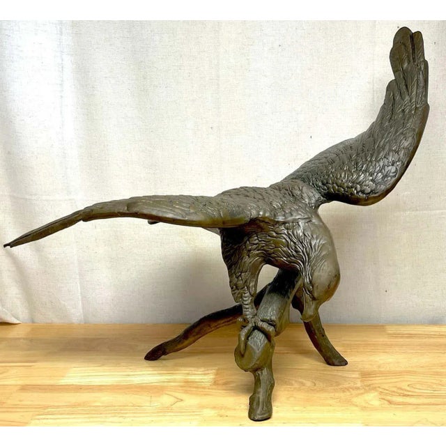 1960s 1960s Vintage Patinated Bronze Sculpture 'American Bald Eagle Upon Landing' For Sale - Image 5 of 13