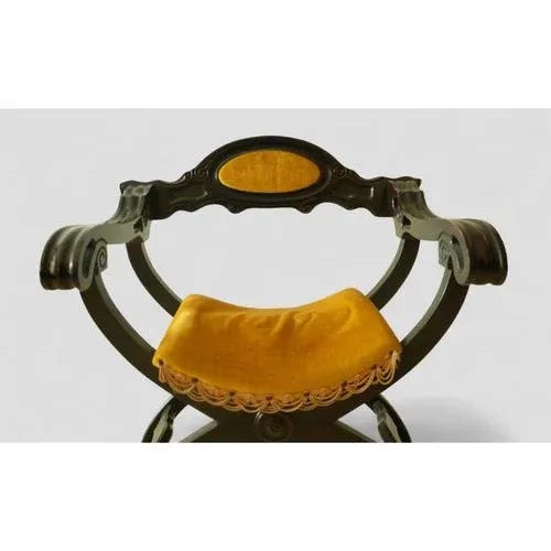 Vintage Savonarola Chair in Dark Wood with Mustard Velvet Upholstered Seat and Backrest For Sale - Image 6 of 9