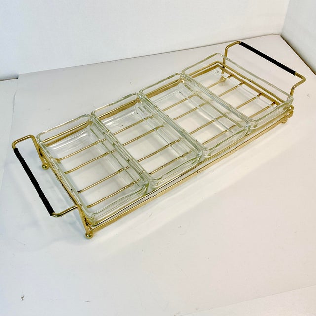 Metal Mid-Century Modern Atomic Boho Chic 4-Part Relish Serving Dish With Caddy - 5 Piece Set For Sale - Image 7 of 9