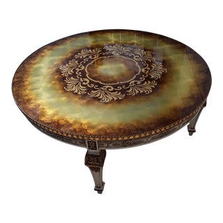 19th Century Round French Hand Painted Gilt Coffee Table with Glass Top For Sale